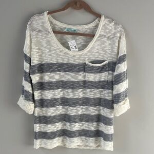 Striped Knit Sweater with Pocket